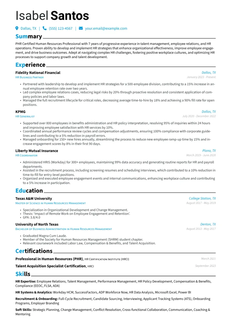 PHR Certified Professional Resume Example CV template preview