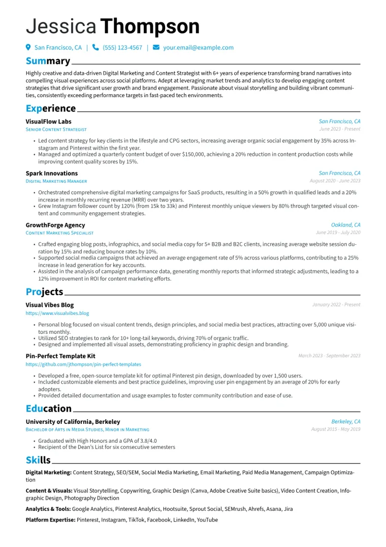 Pinterest Resume Example CV template preview