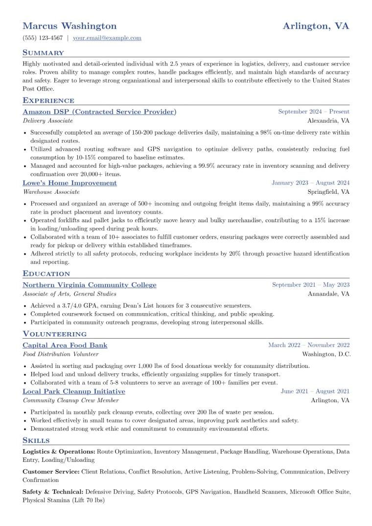 Post Office Resume Example CV template preview