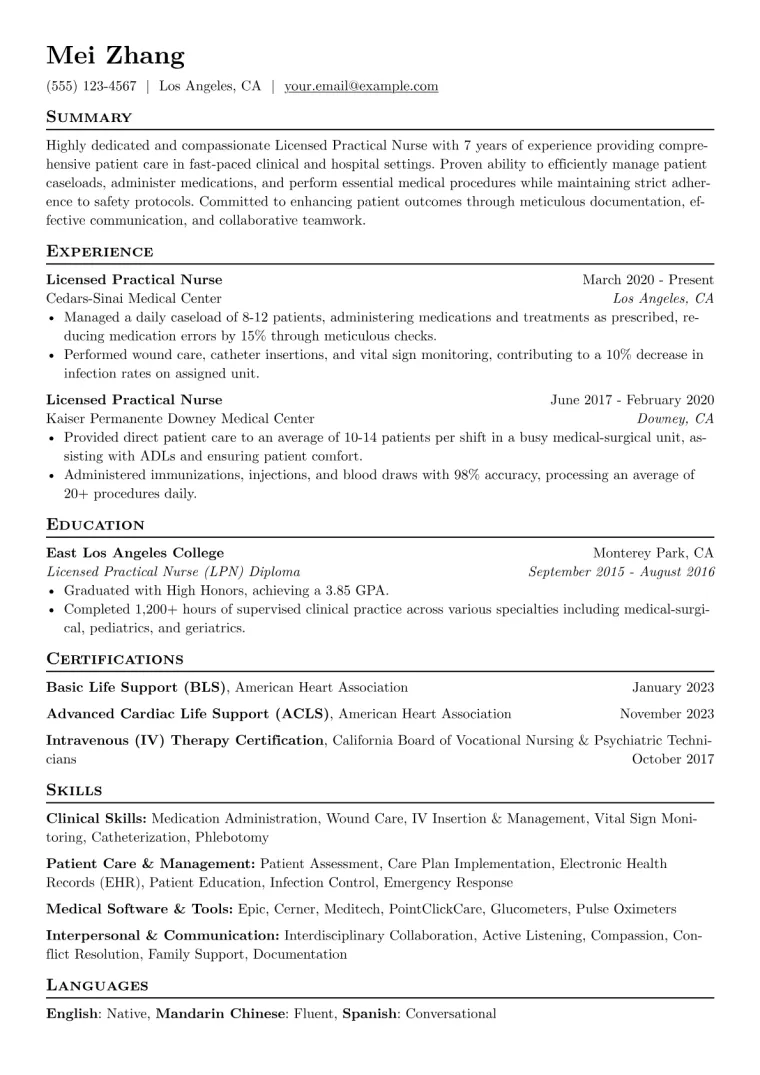 Practical Nurse Resume Example CV template preview