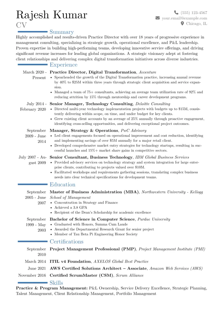 Practice Director Resume Example CV template preview