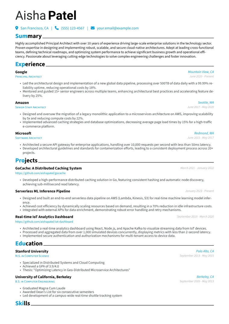 Principal Architect Resume Example CV template preview