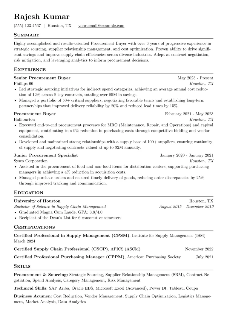 Procurement Buyer Resume Example CV template preview