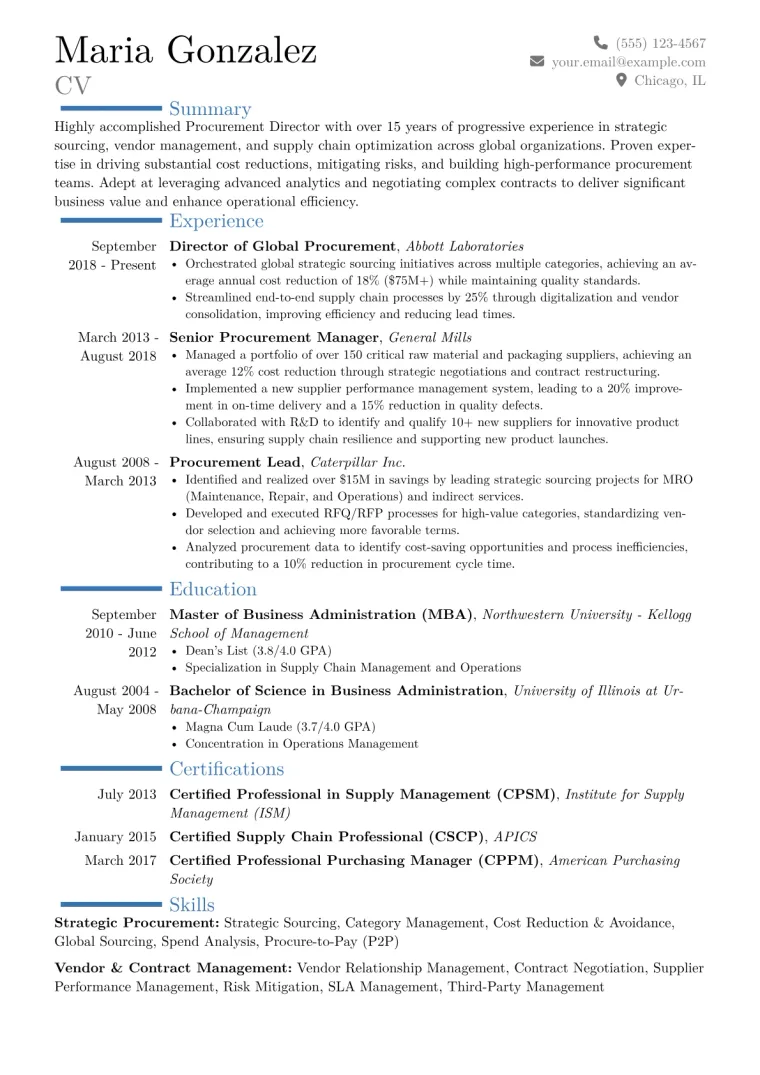 Procurement Director Resume Example CV template preview