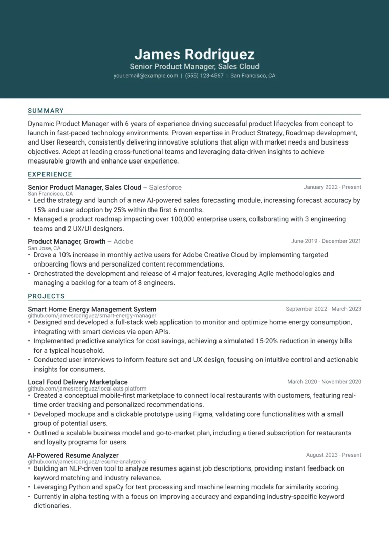 Product Manager Resume Example preview