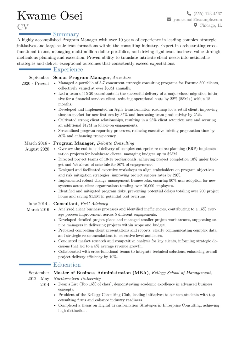 Program Manager Resume Example CV template preview