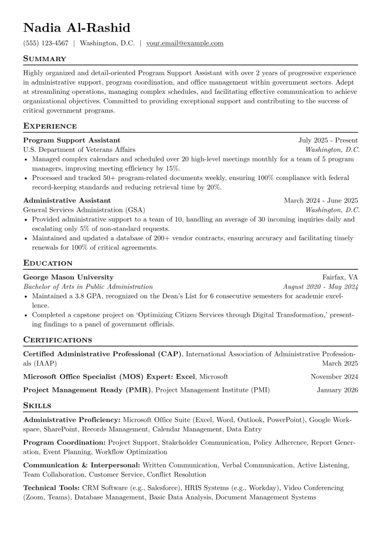 Program Support Assistant Resume Example preview