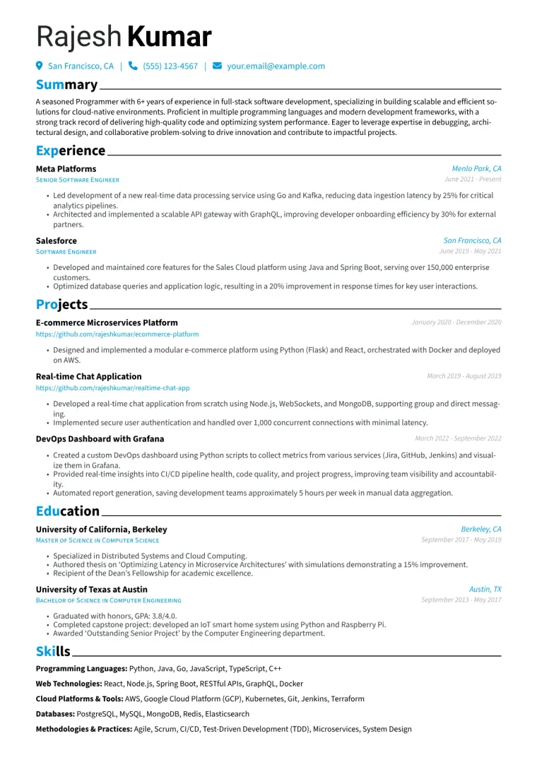 Programmer Resume Example CV template preview