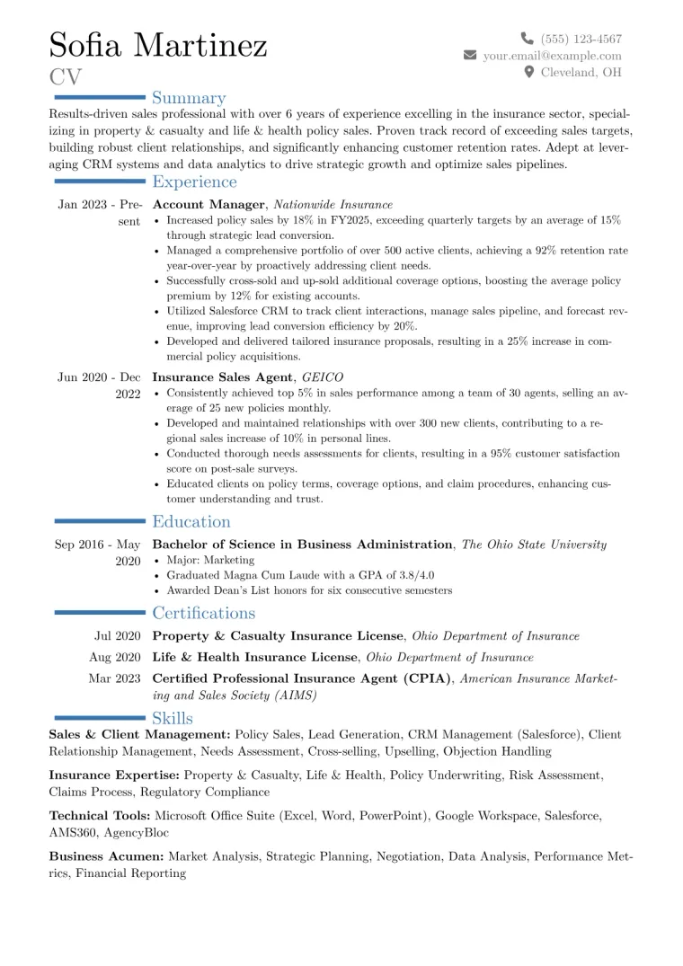 Progressive Resume Example CV template preview