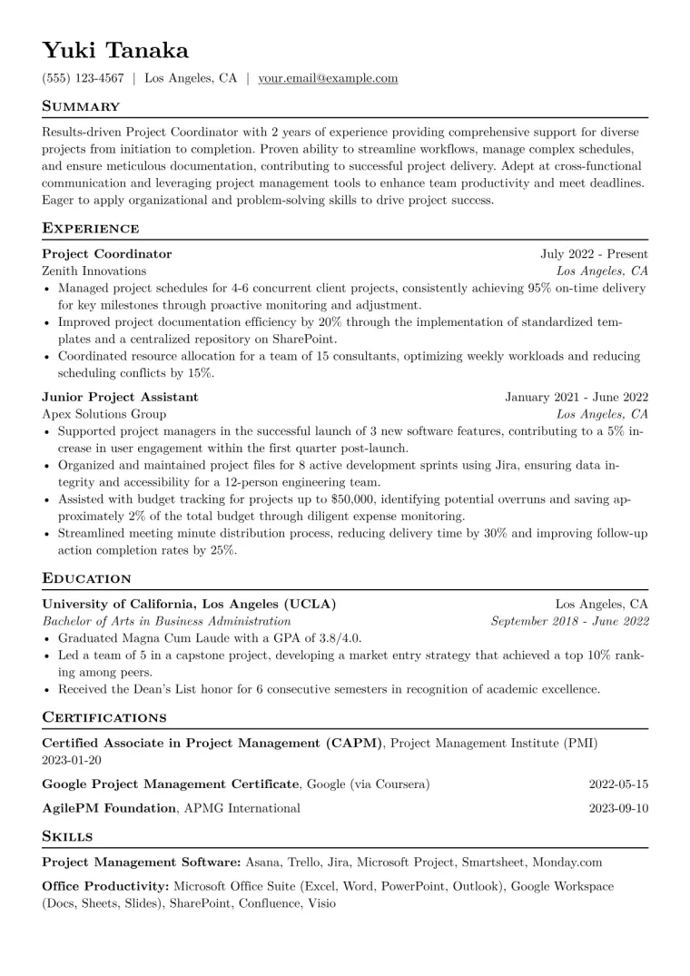 Project Coordinator Resume Example CV template preview