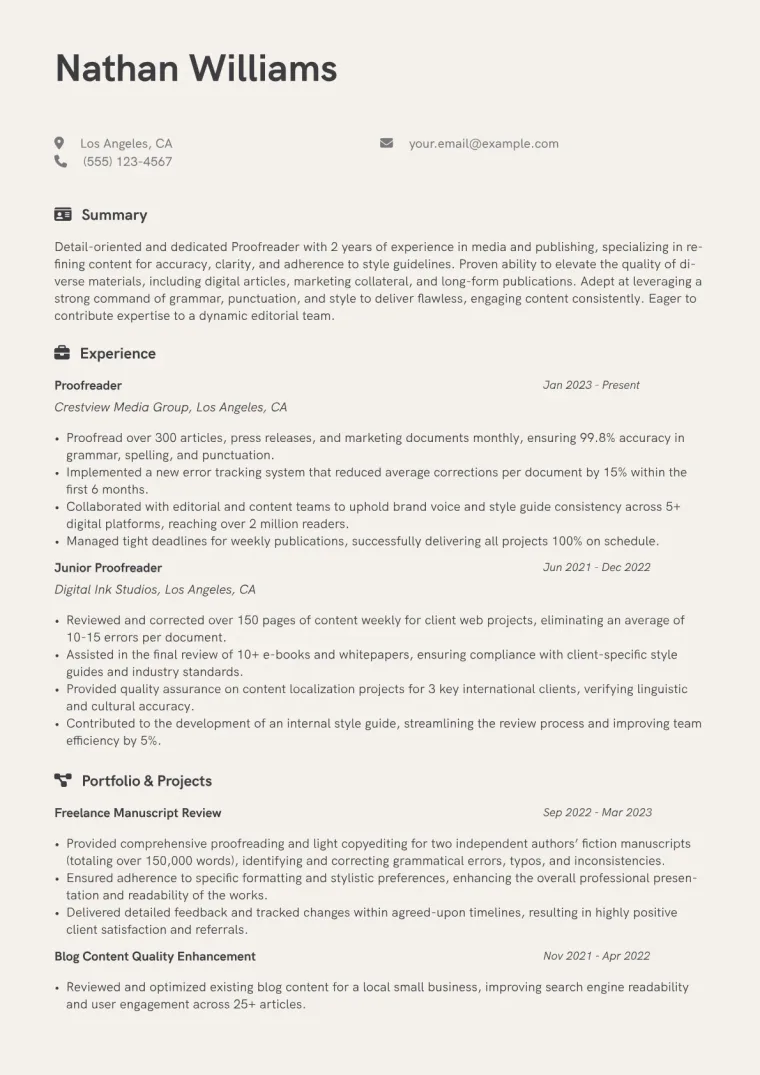 Proofreader Resume Example CV template preview