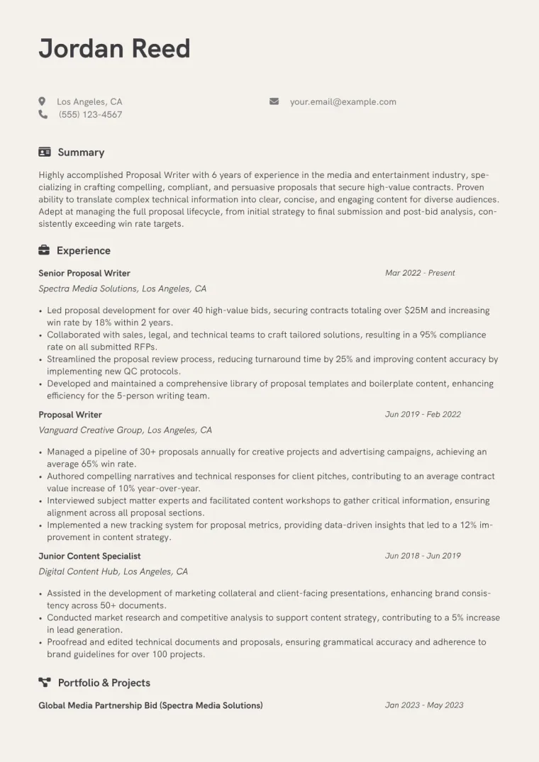 Proposal Writer Resume Example CV template preview