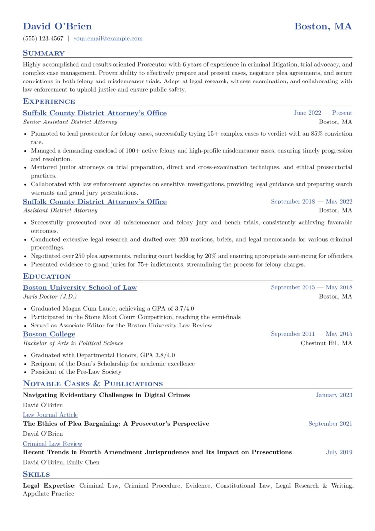 Prosecutor Resume Example CV template preview