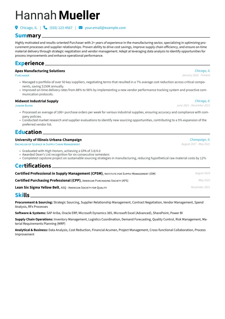 Purchaser Resume Example CV template preview