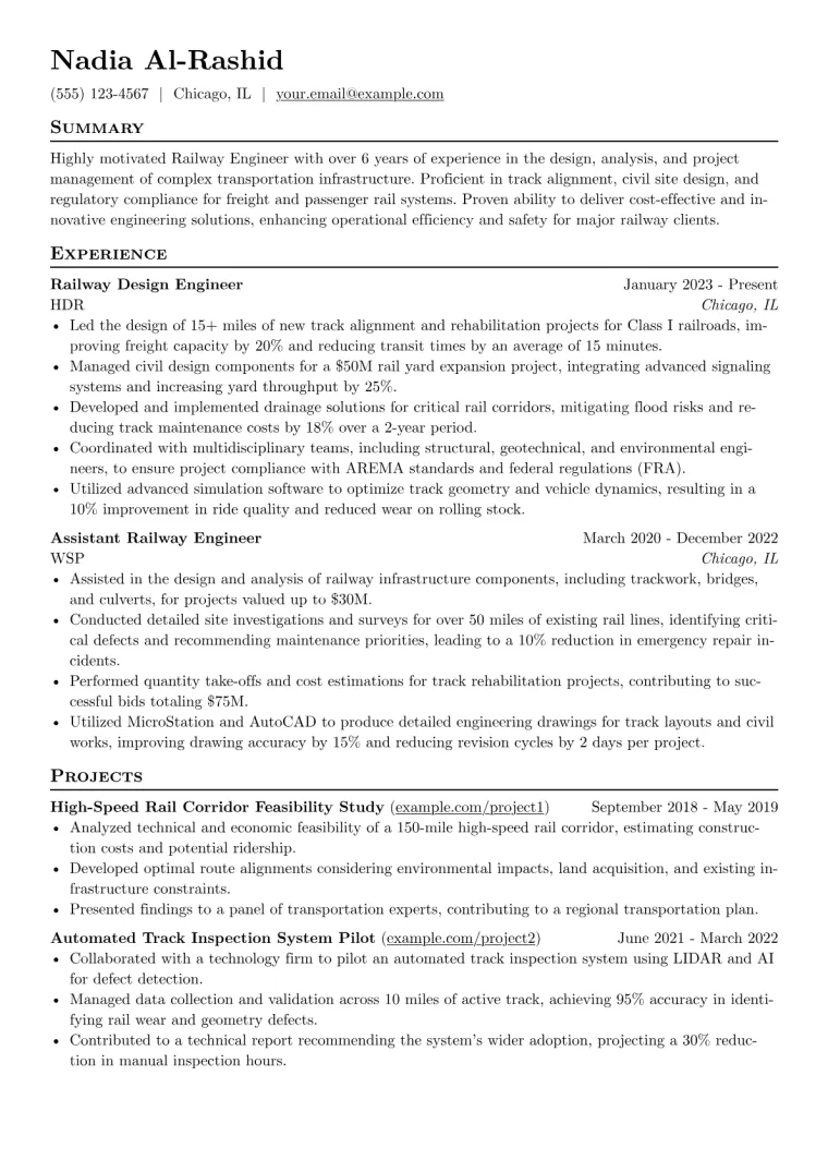 Railway Engineer Resume Example preview