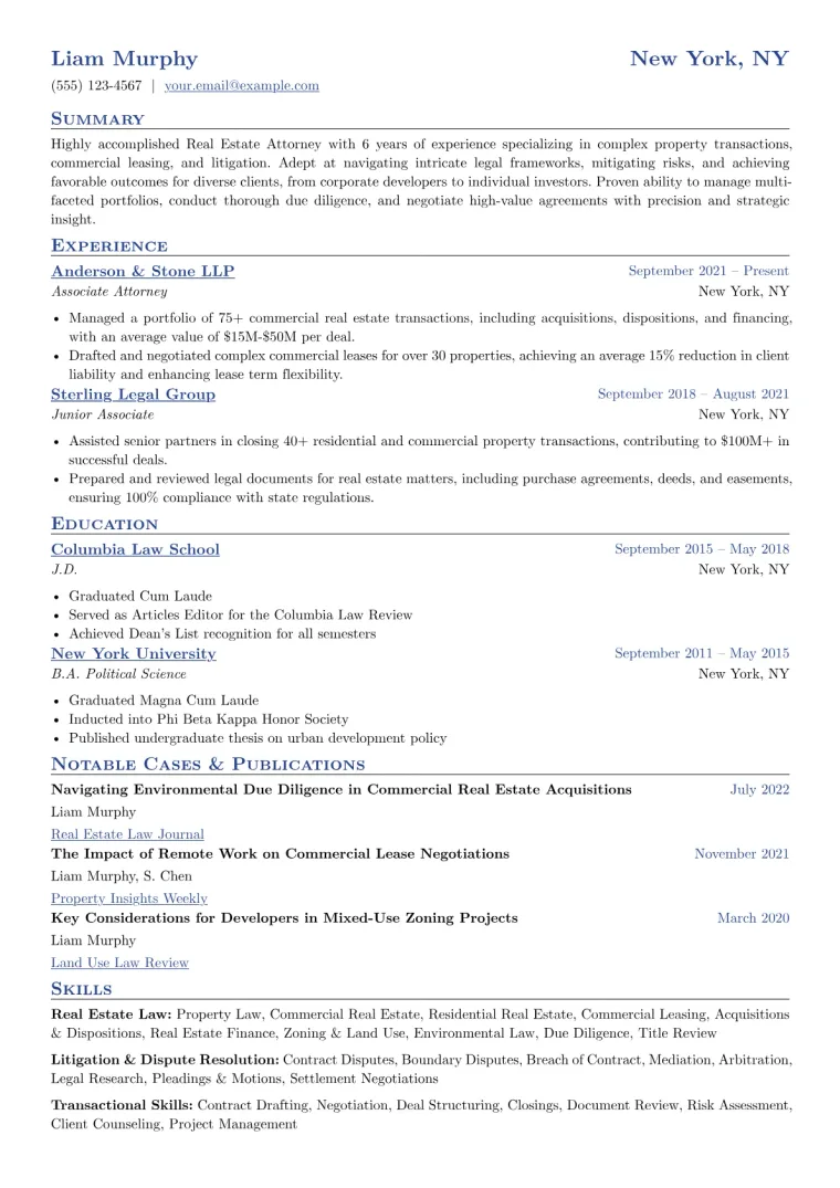 Real Estate Attorney Resume Example CV template preview