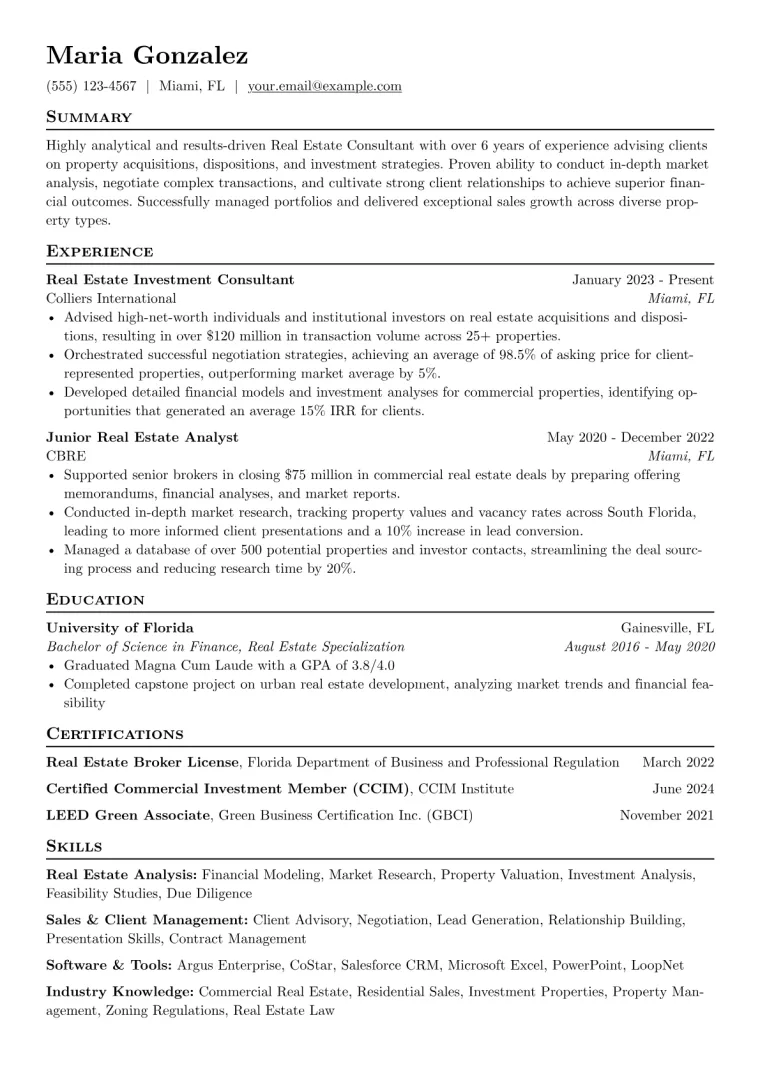 Real Estate Consultant Resume Example preview