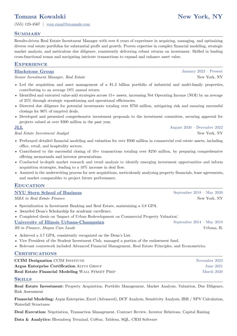 Real Estate Investor Resume Example preview