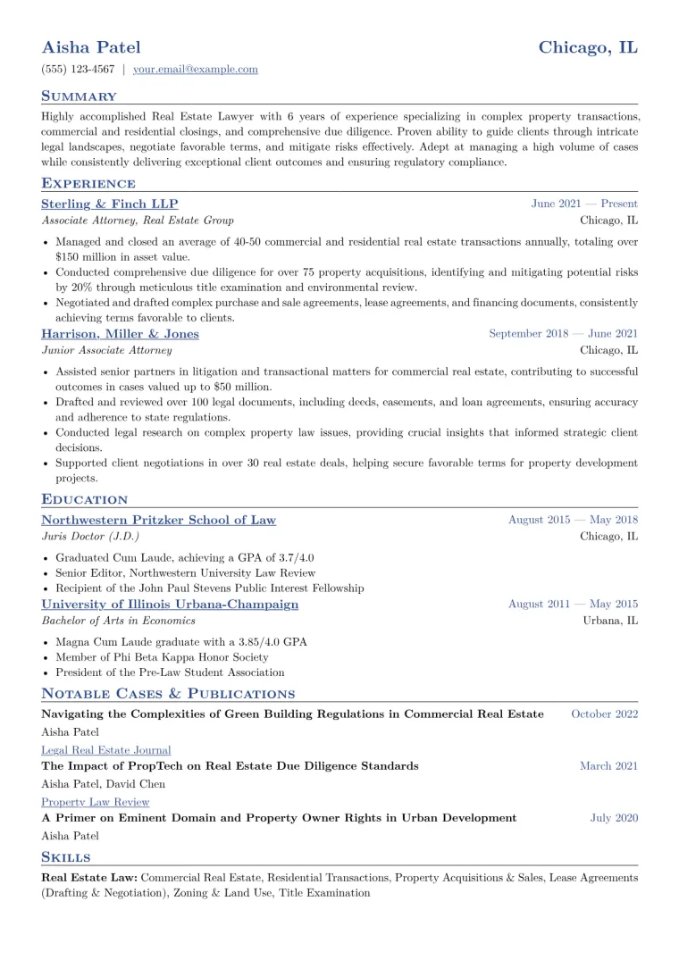 Real Estate Lawyer Resume Example CV template preview