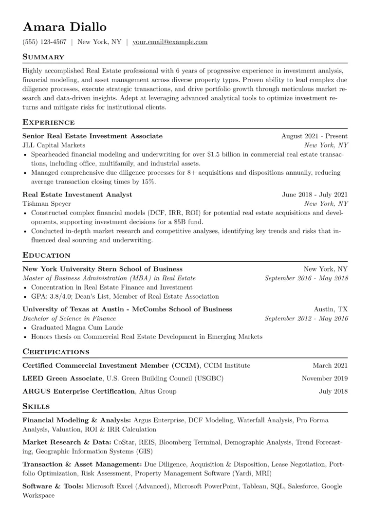 Real Estate Resume Example CV template preview