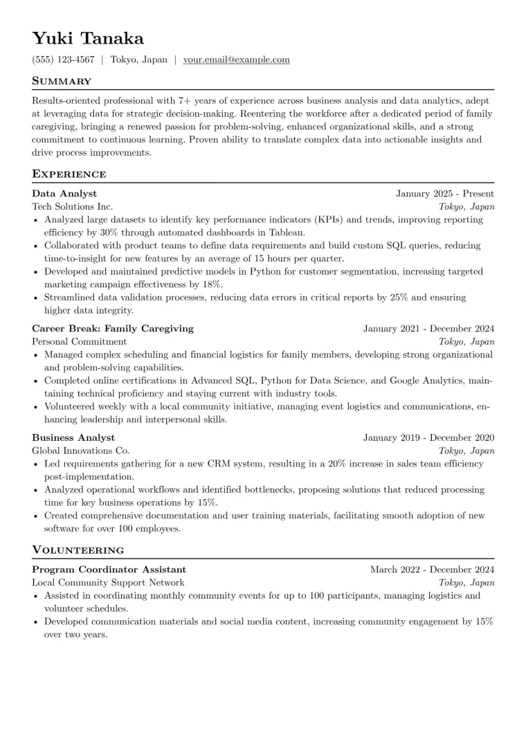 Reentering Workforce Resume Example preview