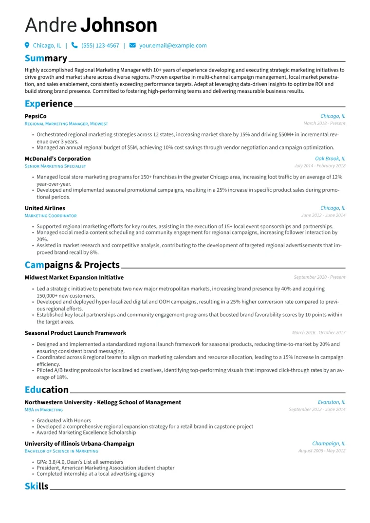Regional Marketing Manager Resume Example CV template preview