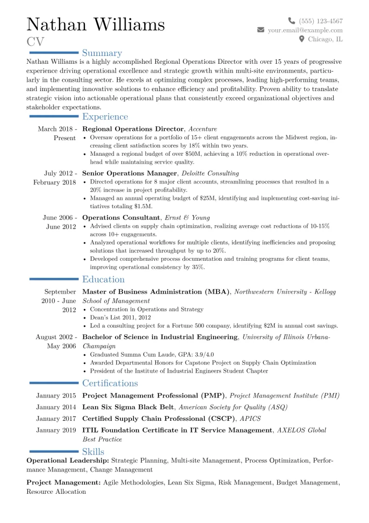 Regional Operations Director Resume Example CV template preview