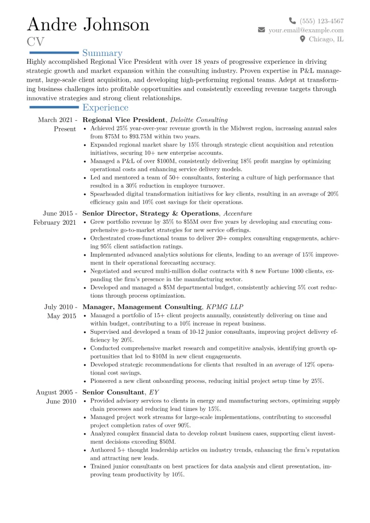Regional Vice President Resume Example CV template preview