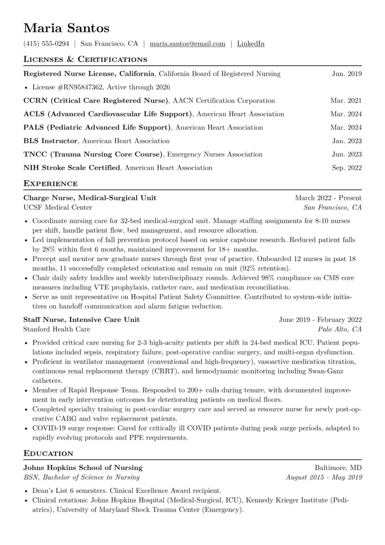 Registered Nurse - Hospital CV template preview