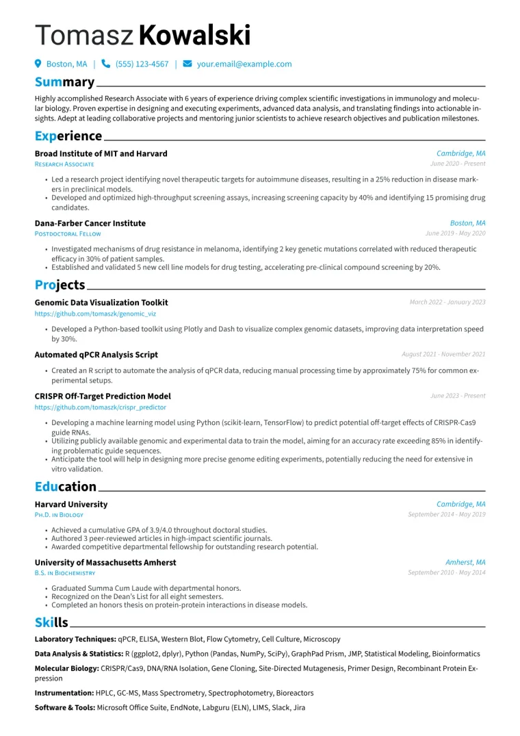 Research Associate Resume Example CV template preview