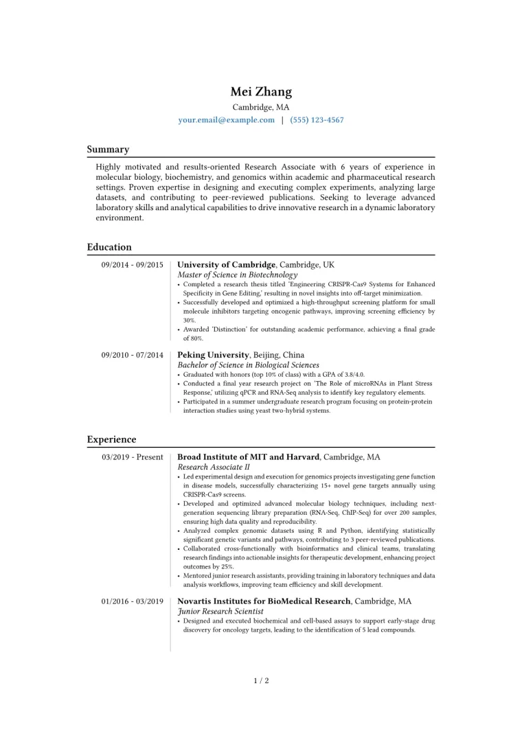 Research CV Example preview