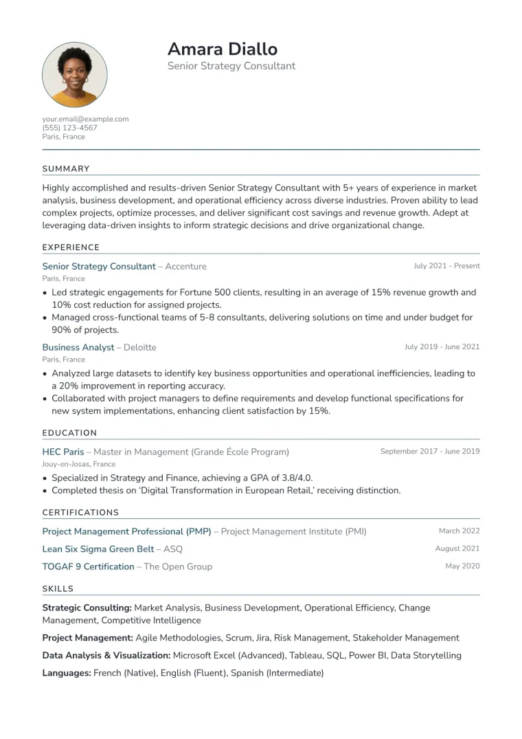 Resume With Photo Example CV template preview