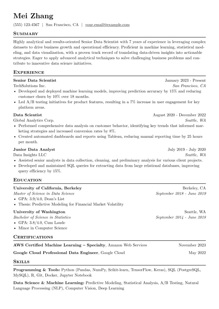 Resume Without Photo Example CV template preview