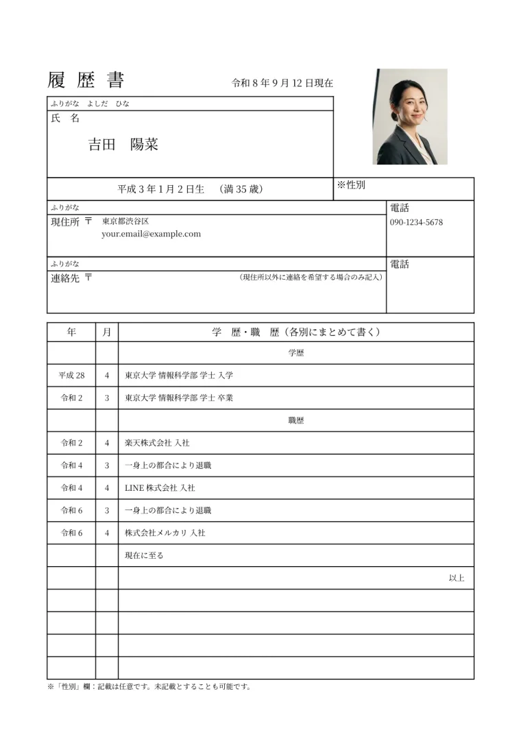 Rirekisho Example in the Rirekisho template