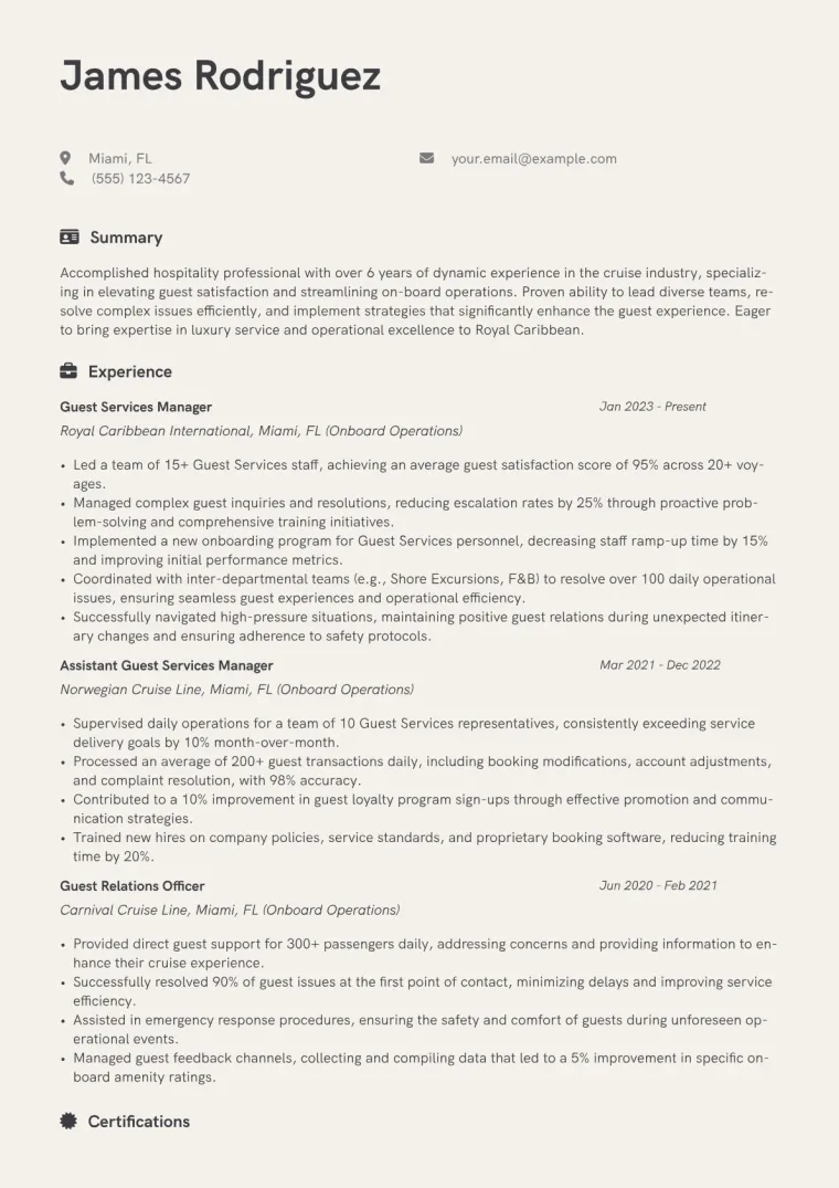 Royal Caribbean Resume Example preview
