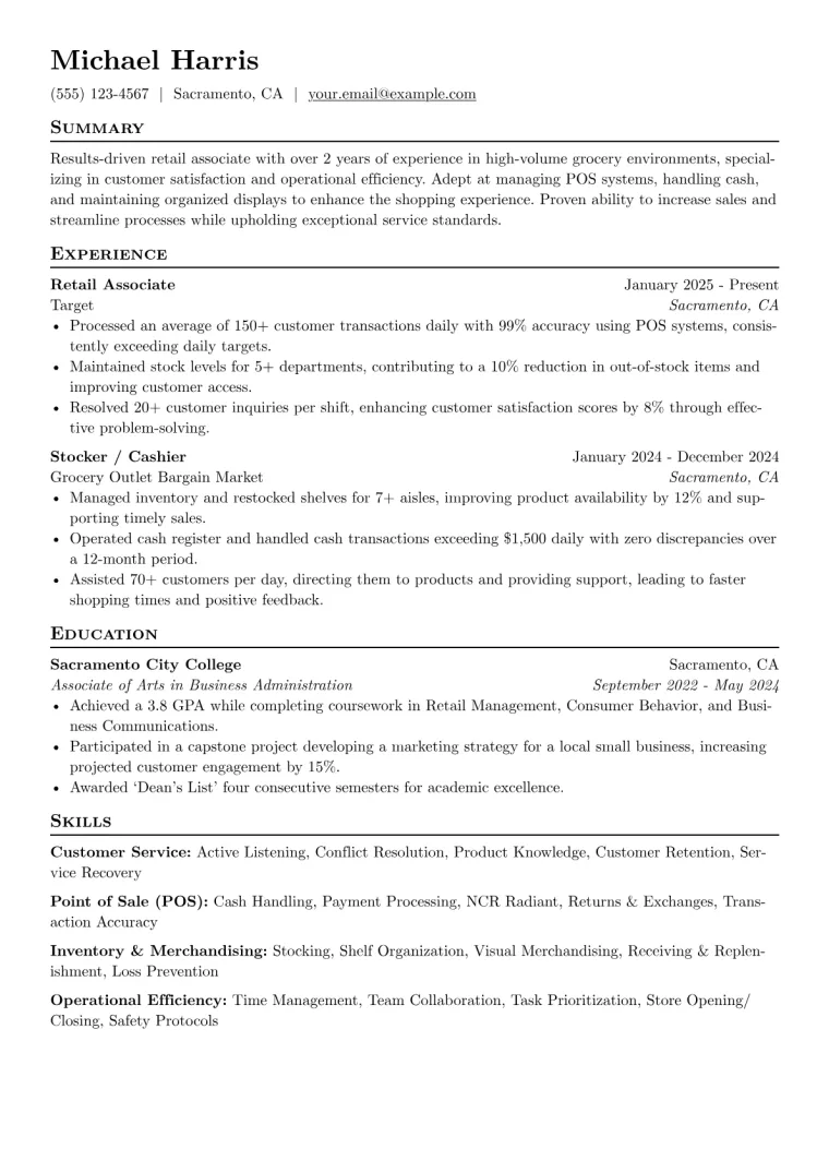 Safeway Resume Example preview