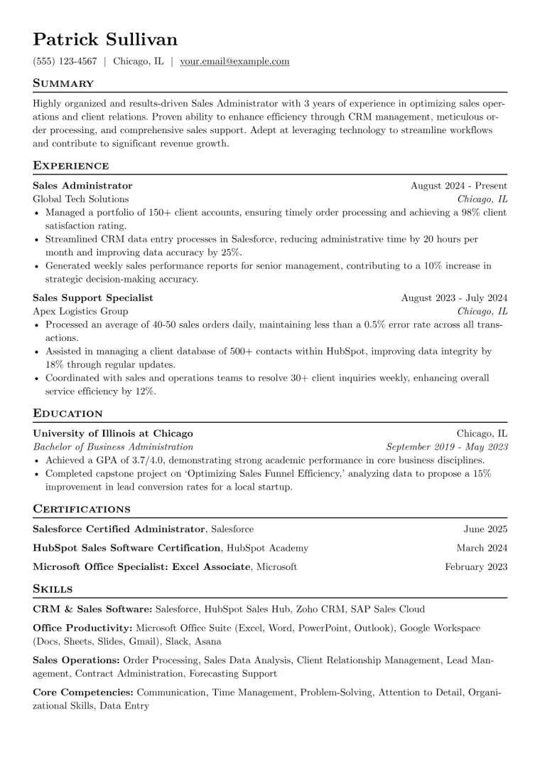 Sales Administrator Resume Example preview