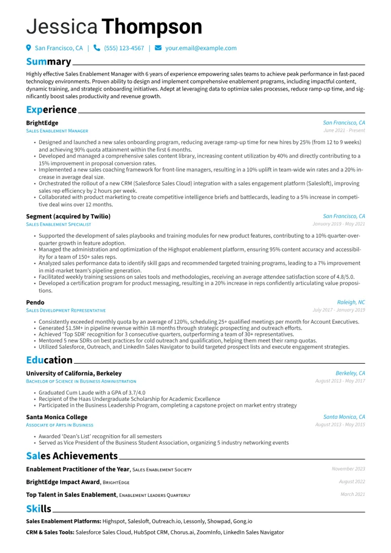 Sales Enablement Manager Resume Example CV template preview