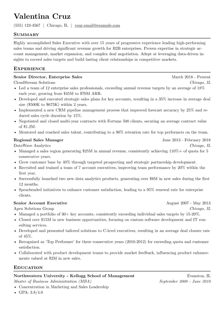 Sales Executive Resume Example CV template preview