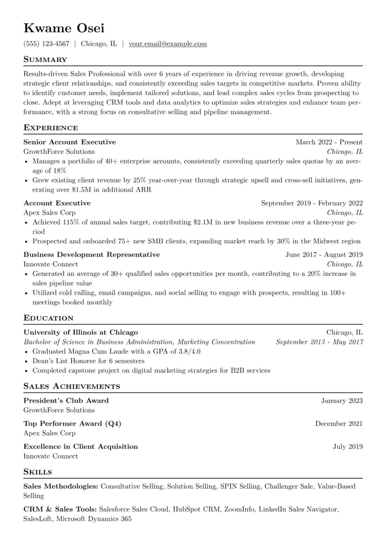 Sales Resume Example CV template preview