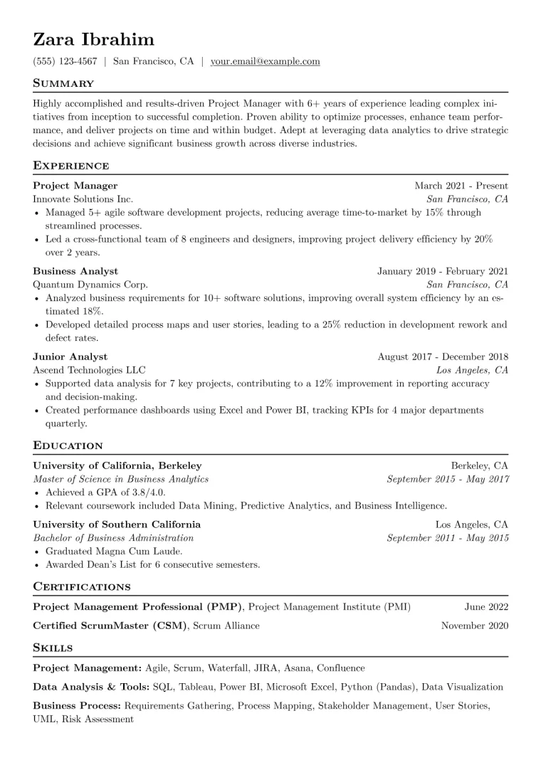 Scannable Resume Example CV template preview