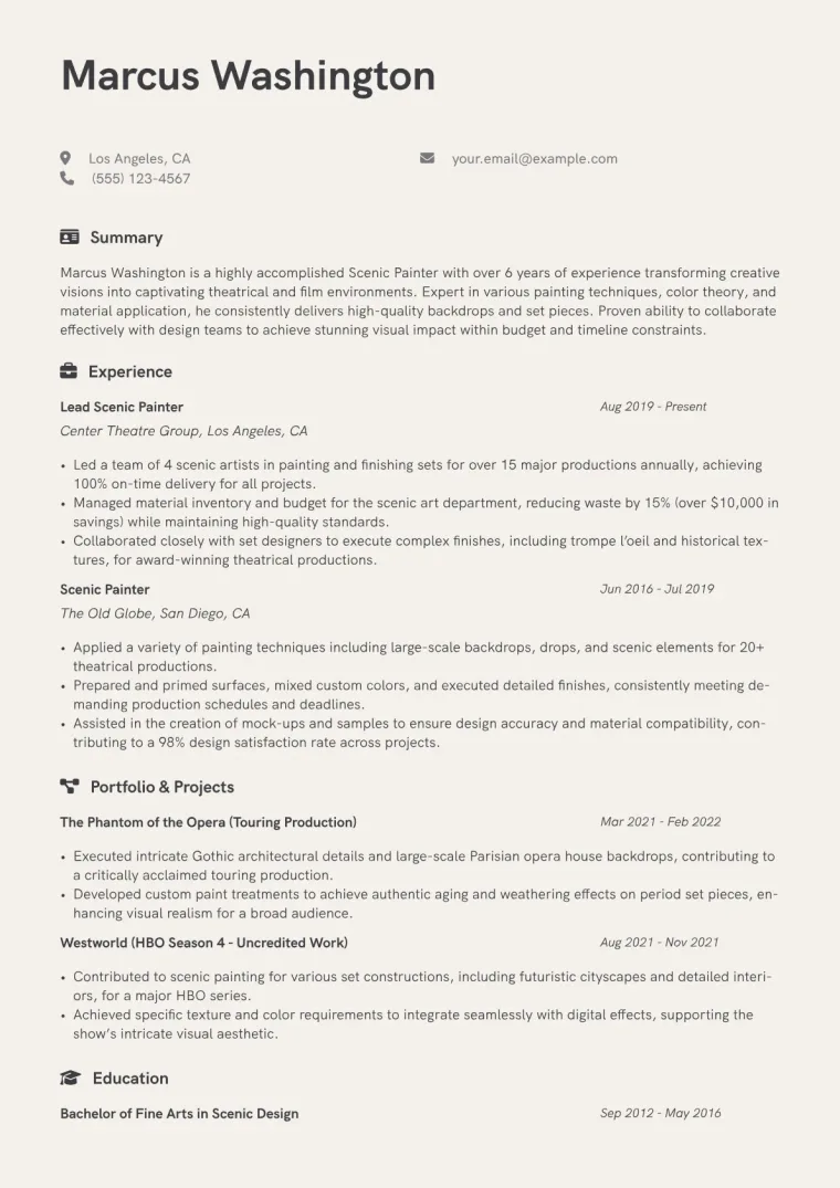 Scenic Painter Resume Example CV template preview