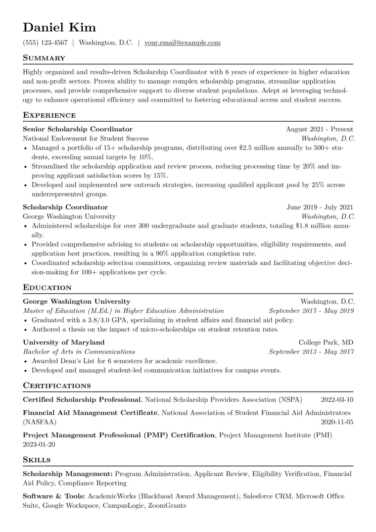 Scholarship Coordinator Resume Example CV template preview