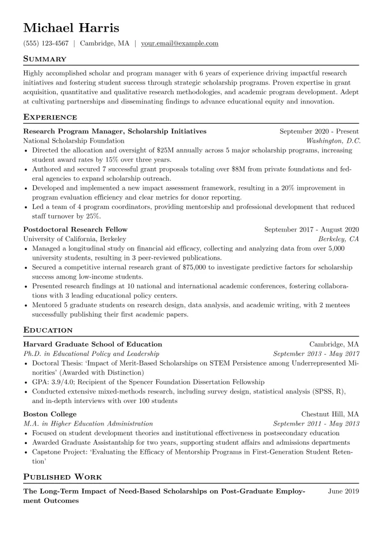 Scholarship Resume Example CV template preview