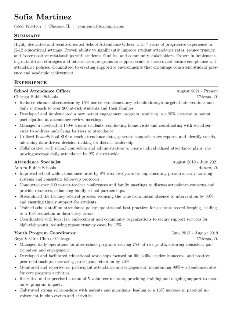 School Attendance Officer Resume Example CV template preview