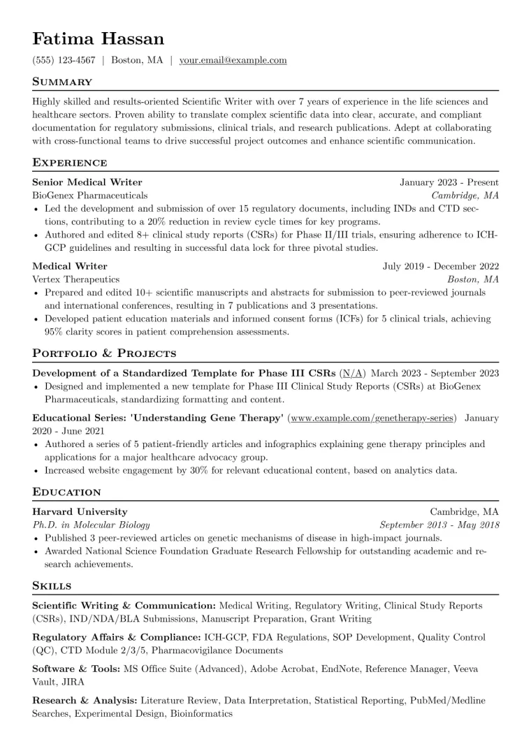 Scientific Writer Resume Example preview