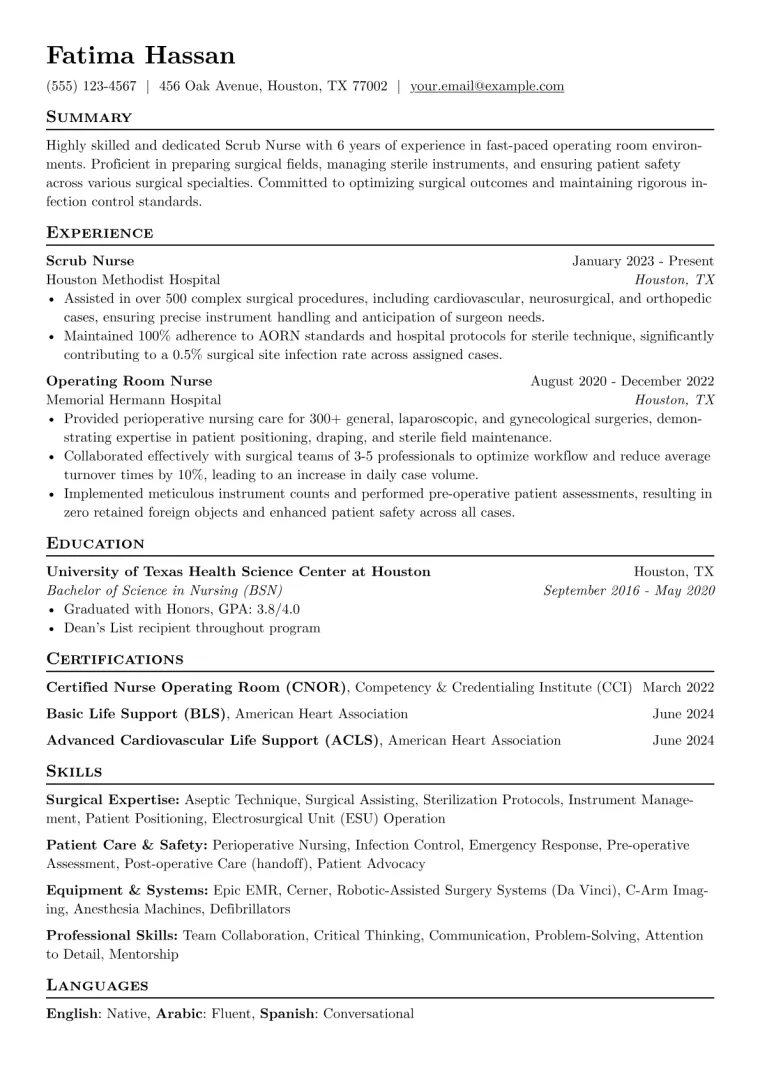 Scrub Nurse Resume Example preview