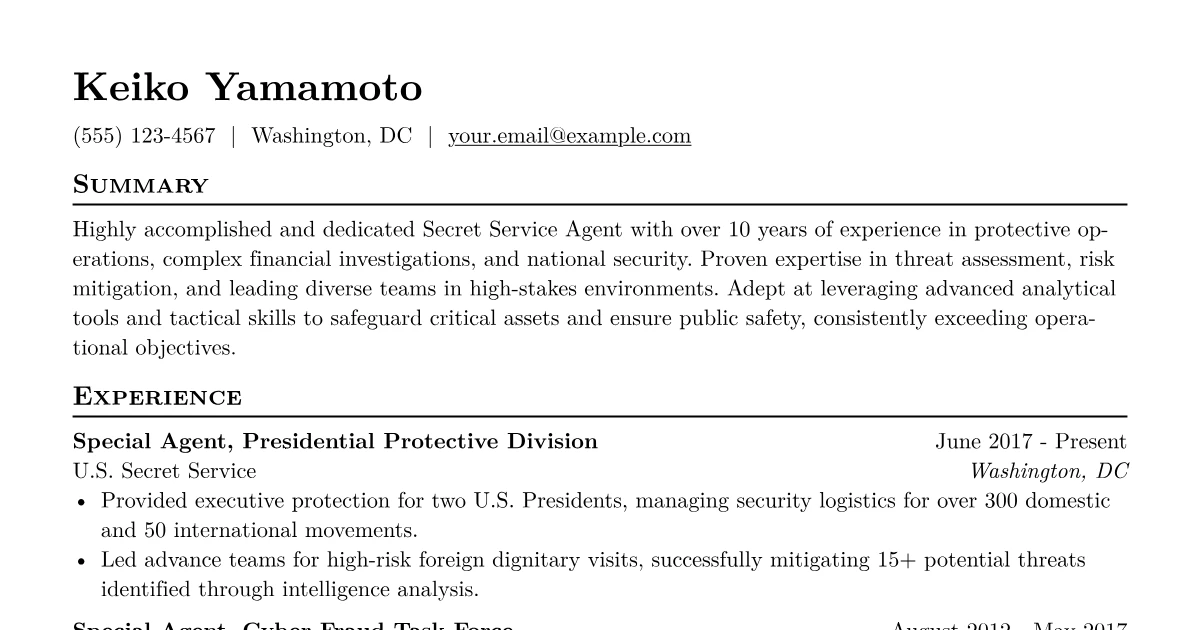 Resume Udated Example Secret Service Agent Resume Examples + Free Template (2026)