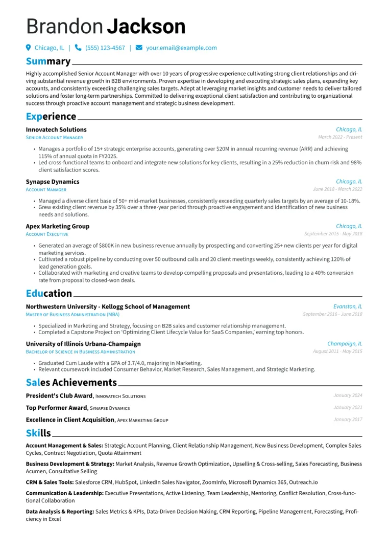 Senior Account Manager Resume Example CV template preview
