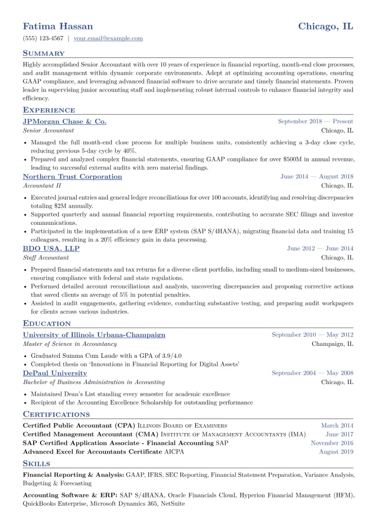 Senior Accountant Resume Example CV template preview
